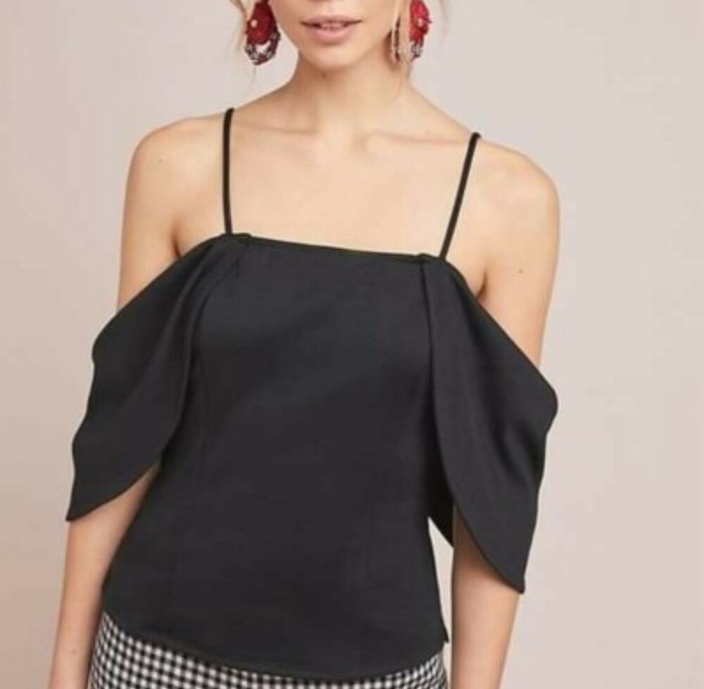Anthropologie Eri + Ali Maria Cold Shoulder Top Black NWT